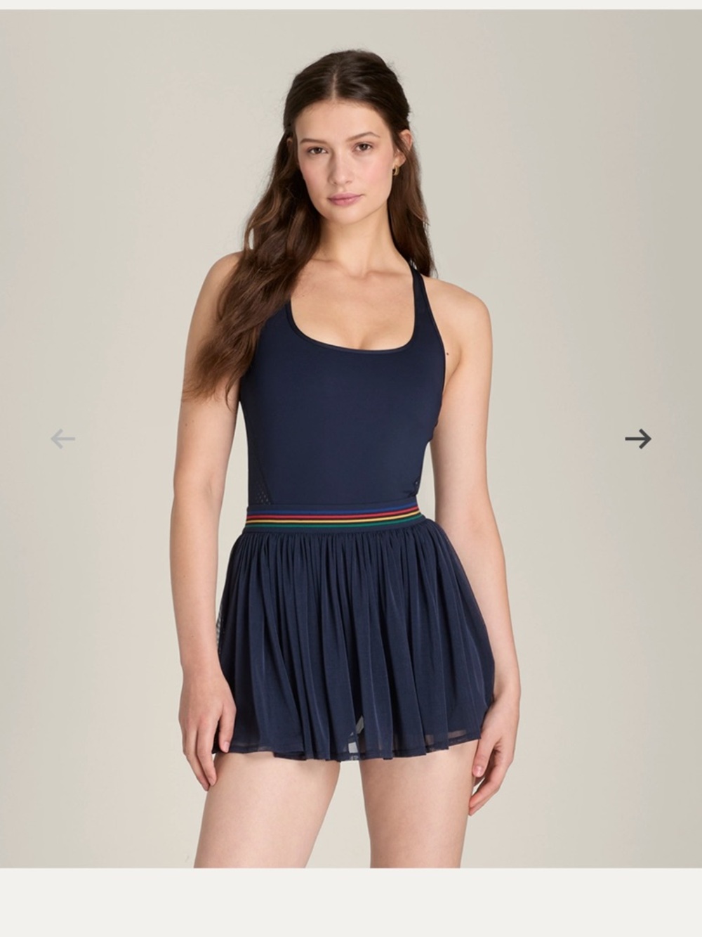 Wilson Navy One-Piece Swim Dress with Rainbow Waistband